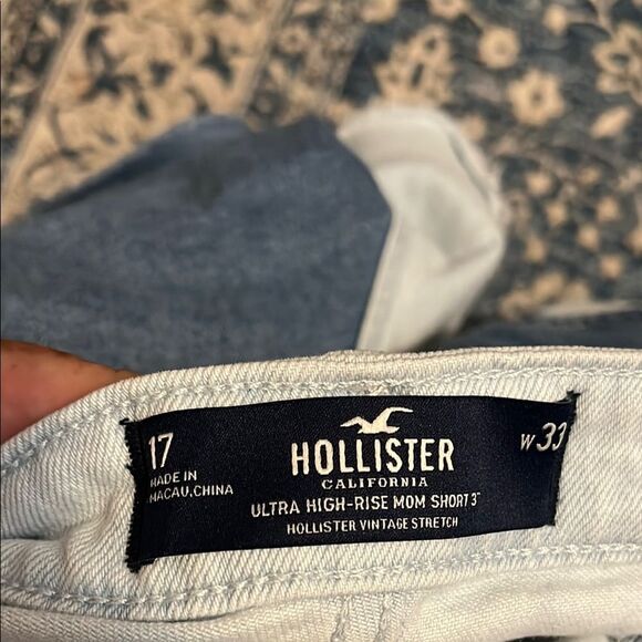 Hollister Ultra High-Rise Mom Patchwork Denim Cut Off Modern Boho Shorts - Picture 6 of 11